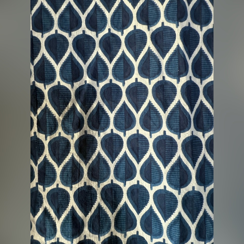 Dolma Block Print 100% Cotton Blouse Navy Blue White Teardrop Boho Chic Coastal - Picture 6 of 6